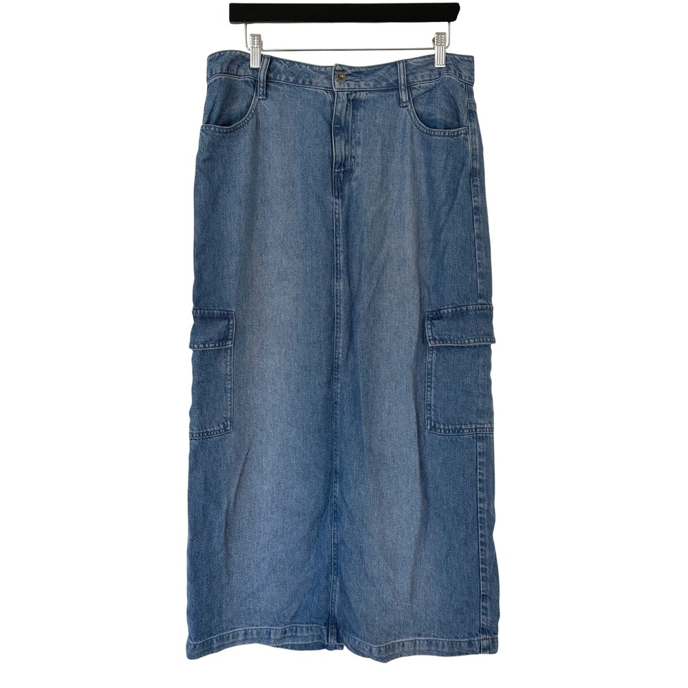 Cloth & Stone Blue Tencel Cargo Midi Skirt Medium‎ Wash Back Slit Size 28